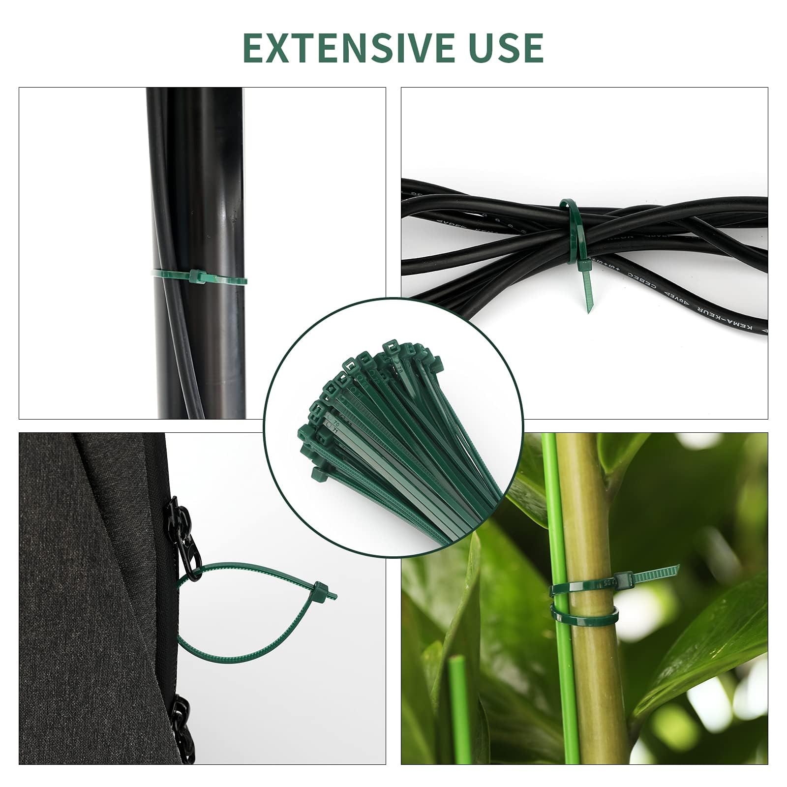 100 Pcs 8 Inch 3mm Dark Green Nylon Garden Cable Zip Ties Self Locking Cable Ties Twist Ties - Image 8
