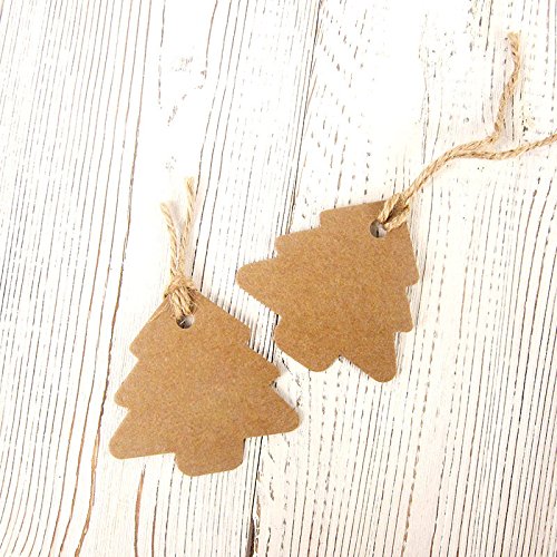 Christmas Tree Gift Tags,Gift Wrap Tags,100 Pcs Kraft Paper Gift Tag with String,Blank Craft Gift Tag with Natural Jute Twine String - Image 4