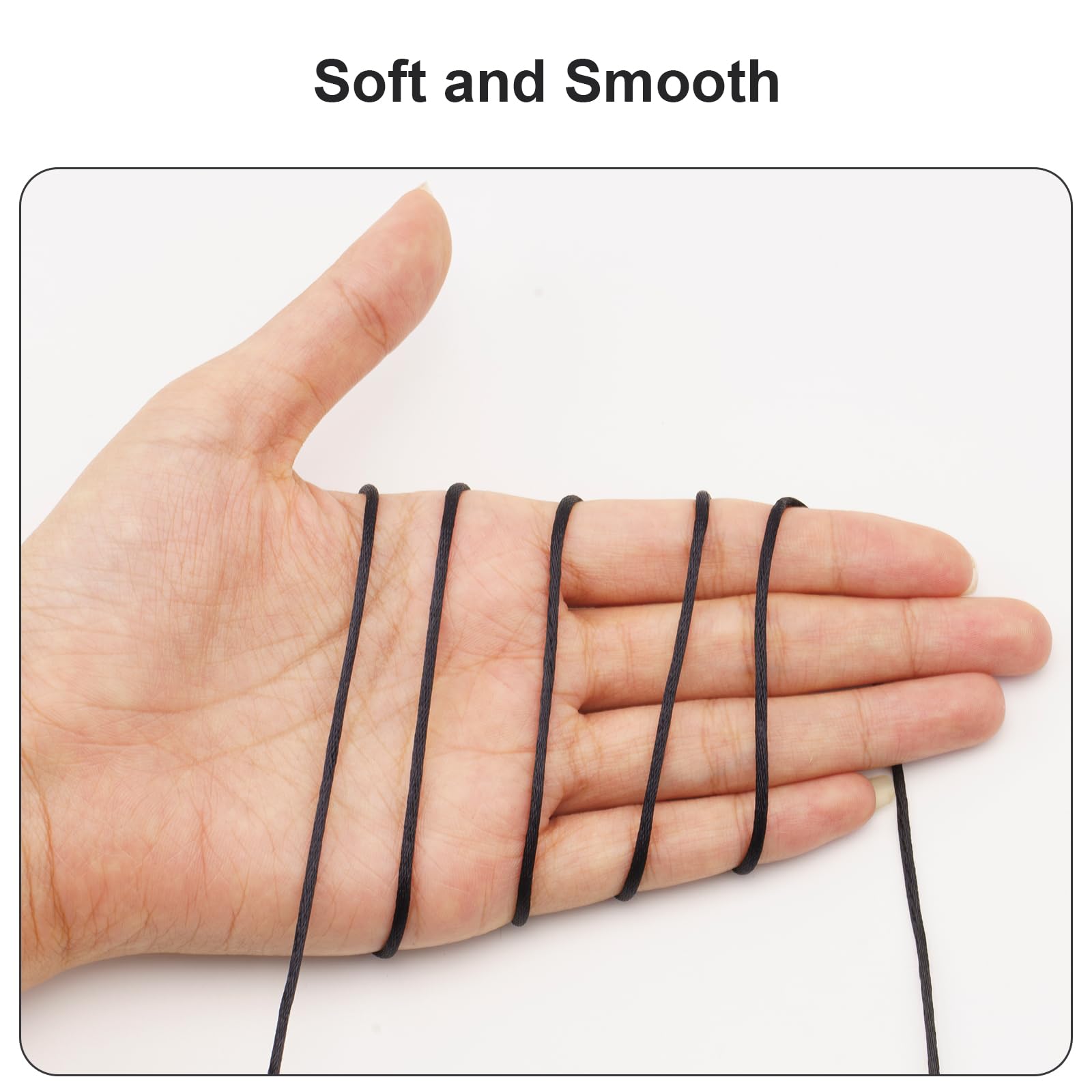 KINGLAKE 2mm Nylon Cord Satin String for Bracelets,100 Yards Black Nylon String Craft Satin Cord Rattail Cord for Jewelry Making,BeadingThread,Necklaces Macrame Lanyards - Image 3