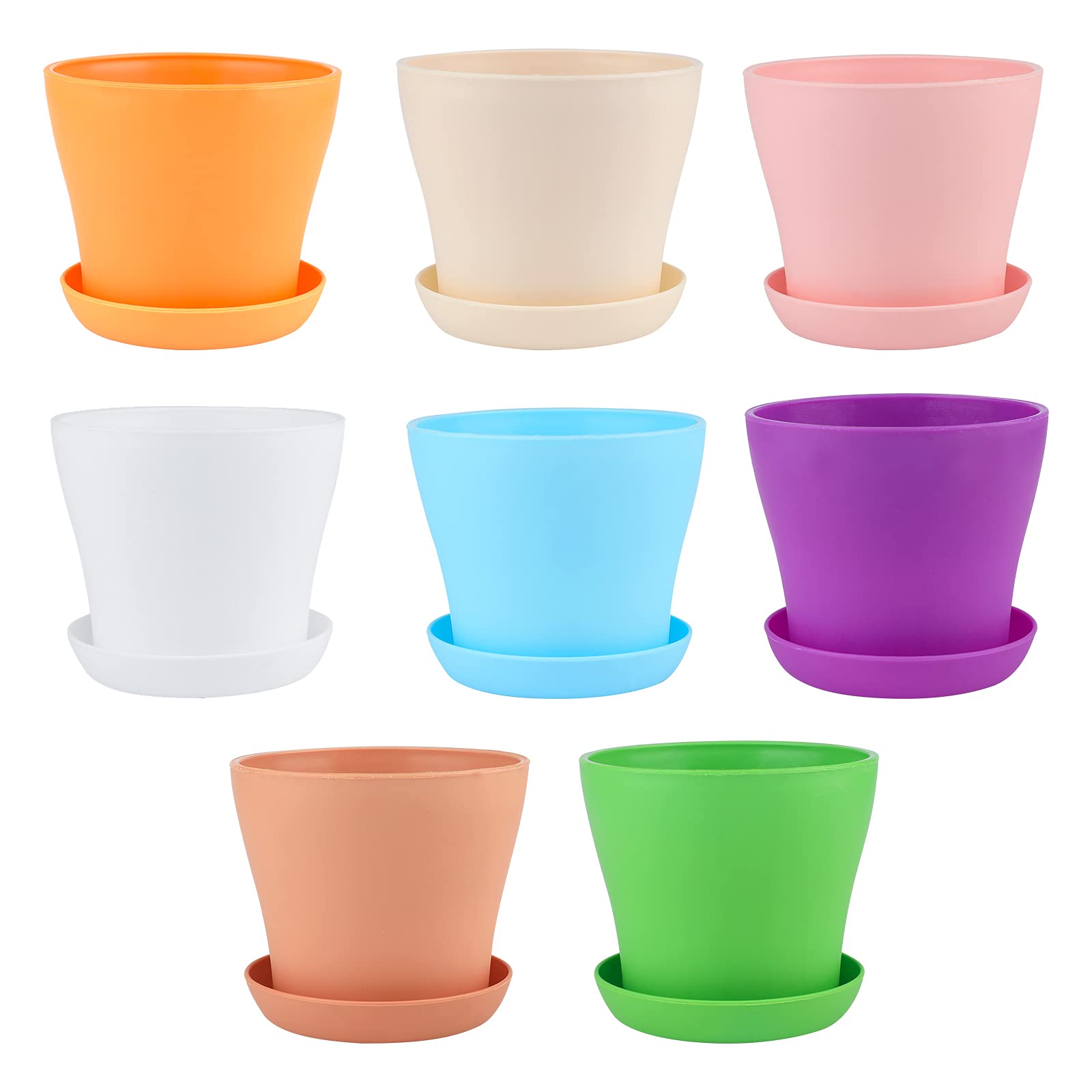 KINGLAKE 8 Pcs 4" Plastic Plant Flower Seedlings Nursery Pot/Pots Planter Colorful Flower Plant Container Seed Starting Pots with Pallet and Drainage Holes for Home Garden Flowers Plants,8 Colors - Image 4