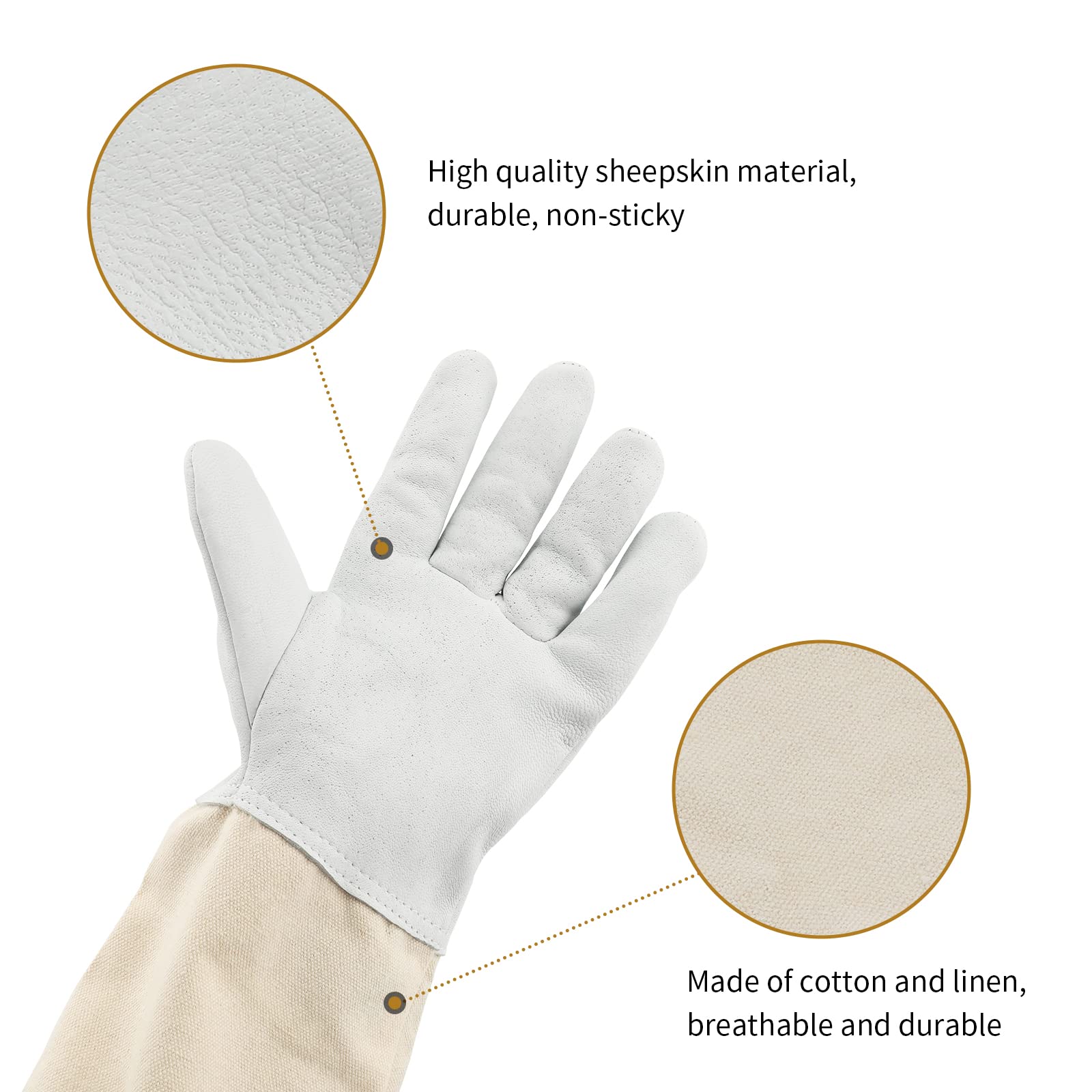 KINGLAKE Beekeeping Gloves Bee Hive Gloves Goatskin Beekeeping Protective Glove with Sleeves Large for the Beginner Beekeeper - Image 5