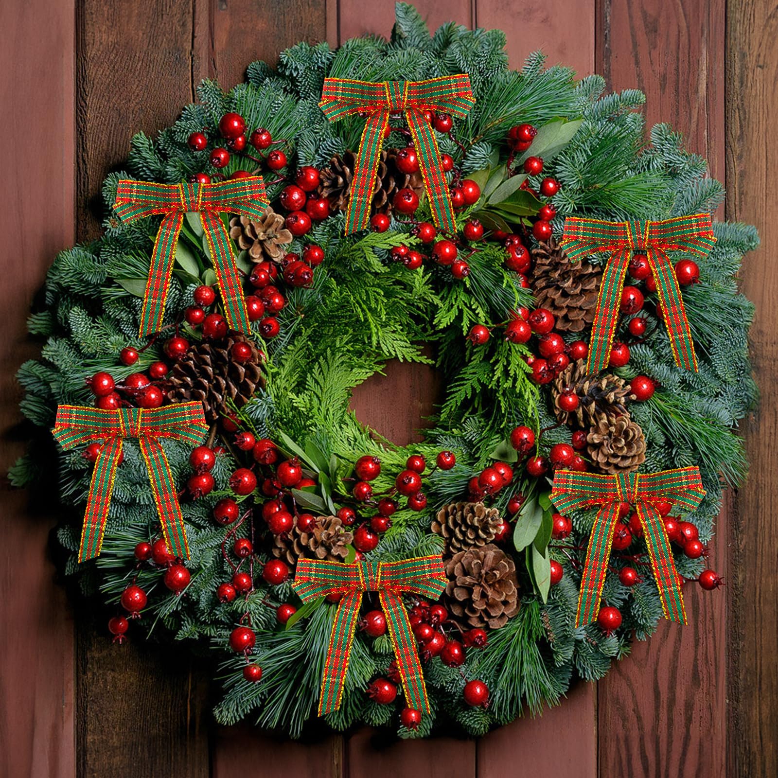 KINGLAKE Christmas Ribbon 3/8" Red and Green Plaid Checkered Ribbon 25 Yard Tartan Gold Thread Woven Edge Gingham Ribbon for Crafts, Gift Wrapping, Wreath, Christmas Tree and Home Decoration - Image 6