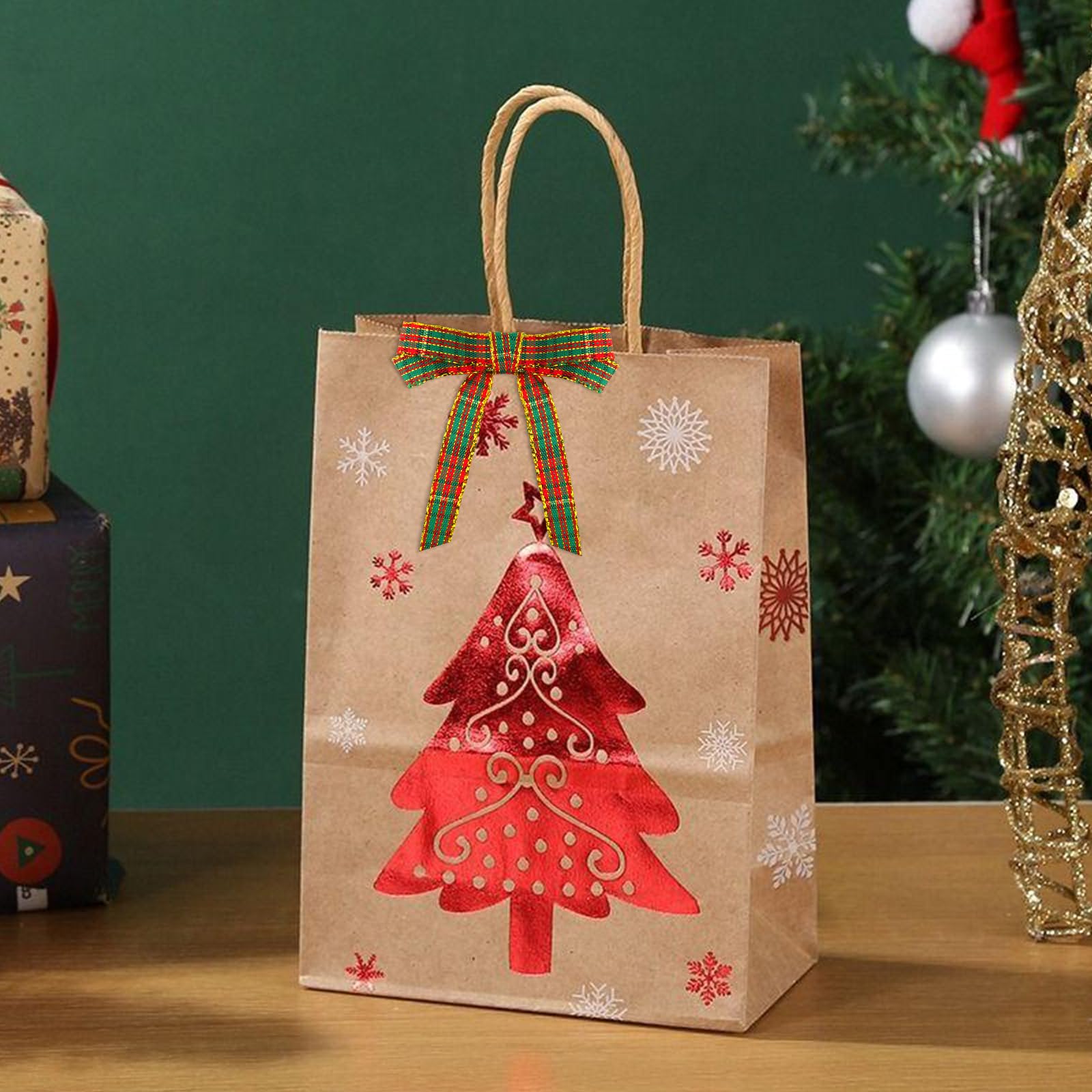 KINGLAKE Christmas Ribbon 3/8" Red and Green Plaid Checkered Ribbon 25 Yard Tartan Gold Thread Woven Edge Gingham Ribbon for Crafts, Gift Wrapping, Wreath, Christmas Tree and Home Decoration - Image 7