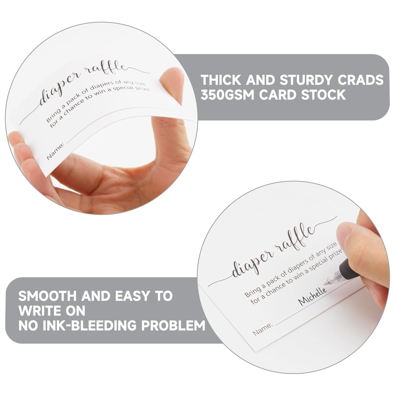 KINGLAKE Diaper Raffle Tickets, 3.5" x 2" Diaper Raffle Cards for Baby Shower, 50 Pcs White Diaper Raffle Invitations Inserts Card, Diaper Wipes Raffle Tickets With Name Line for Baby Shower - Image 3