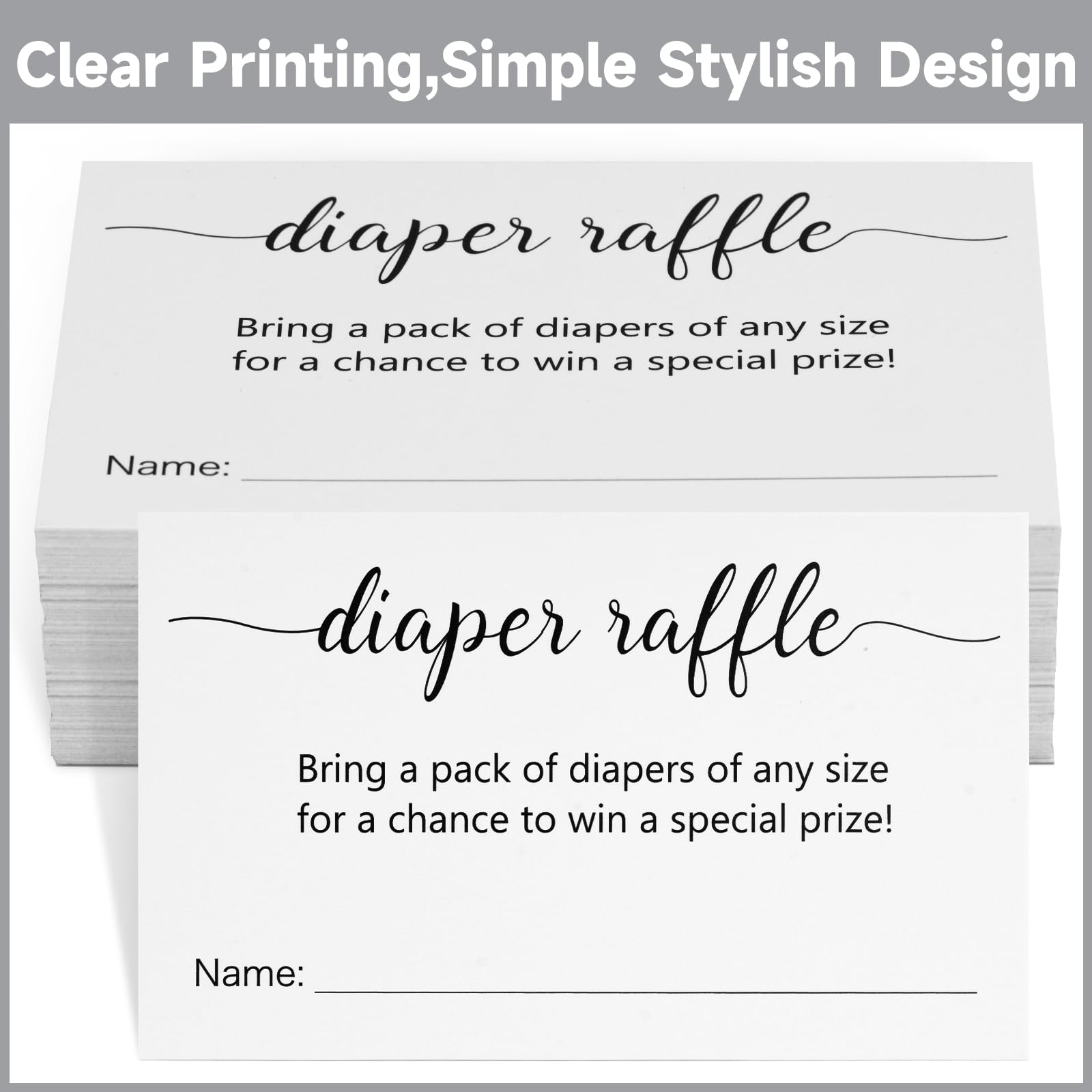 KINGLAKE Diaper Raffle Tickets, 3.5" x 2" Diaper Raffle Cards for Baby Shower, 50 Pcs White Diaper Raffle Invitations Inserts Card, Diaper Wipes Raffle Tickets With Name Line for Baby Shower - Image 4