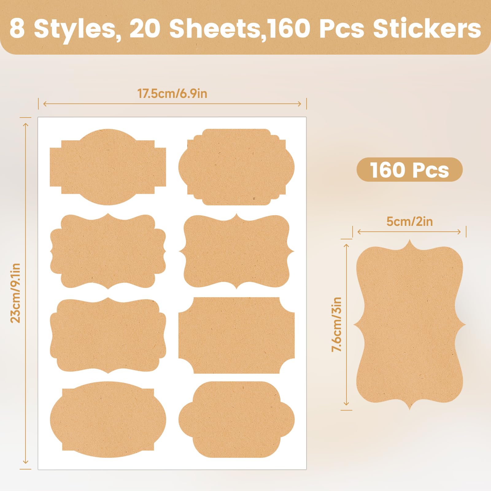 KINGLAKE Fancy Shape Kraft Label Stickers 2x3 Inch - 160PCS Canning, Gift Tags & Storage Bottle Labels - Image 3