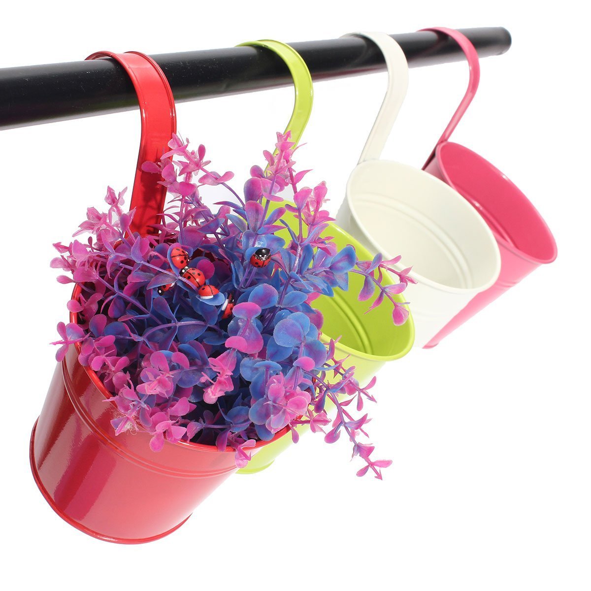 KINGLAKE Flower Pots,10 Pcs Metal Iron Hanging Flower Plant Pots Balcony Garden Plant Planter Baskets Fence Bucket Pot 4'' Flower Holders with Detachable Hook - Image 3