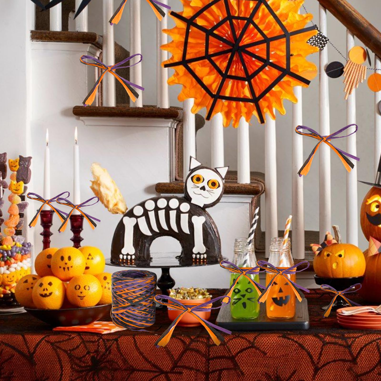 KINGLAKE Halloween Raffia Ribbon 525 Feet Orange Black Purple Raffia Ribbon Colored Raffia Paper Ribbon Gift Wrapping Raffia Ribbon Packing Paper Craft Ribbon for Crafts Gift Wrapping Halloween Decor - Image 8