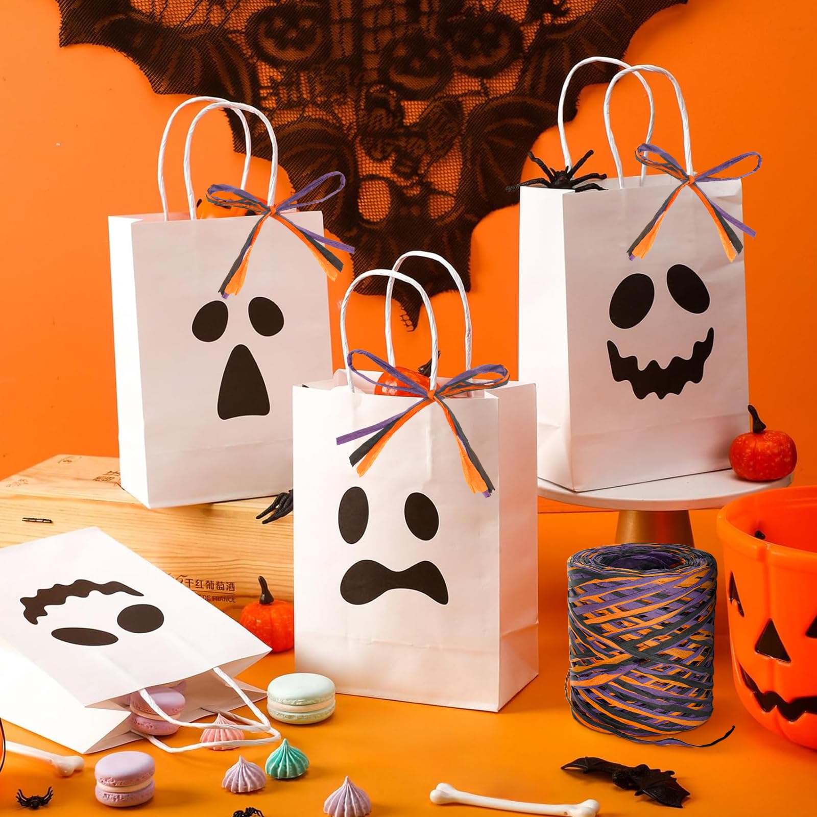 KINGLAKE Halloween Raffia Ribbon 525 Feet Orange Black Purple Raffia Ribbon Colored Raffia Paper Ribbon Gift Wrapping Raffia Ribbon Packing Paper Craft Ribbon for Crafts Gift Wrapping Halloween Decor - Image 9