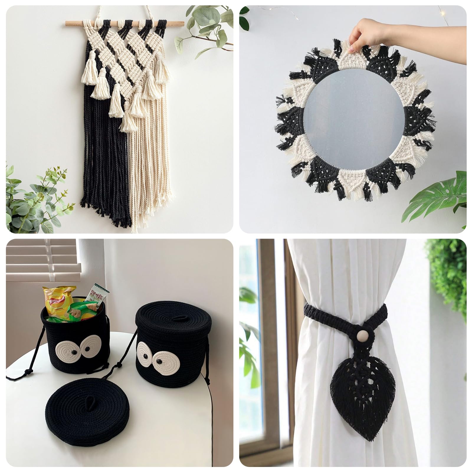 KINGLAKE Soft Cotton Rope 8MM Thick Black Cotton Rope 2 Pack 33 Ft/10M Cotton Cord for Wall Hanging, Plant Hanging, Hanging Clothes, Crafts and Home Decoration - Image 6