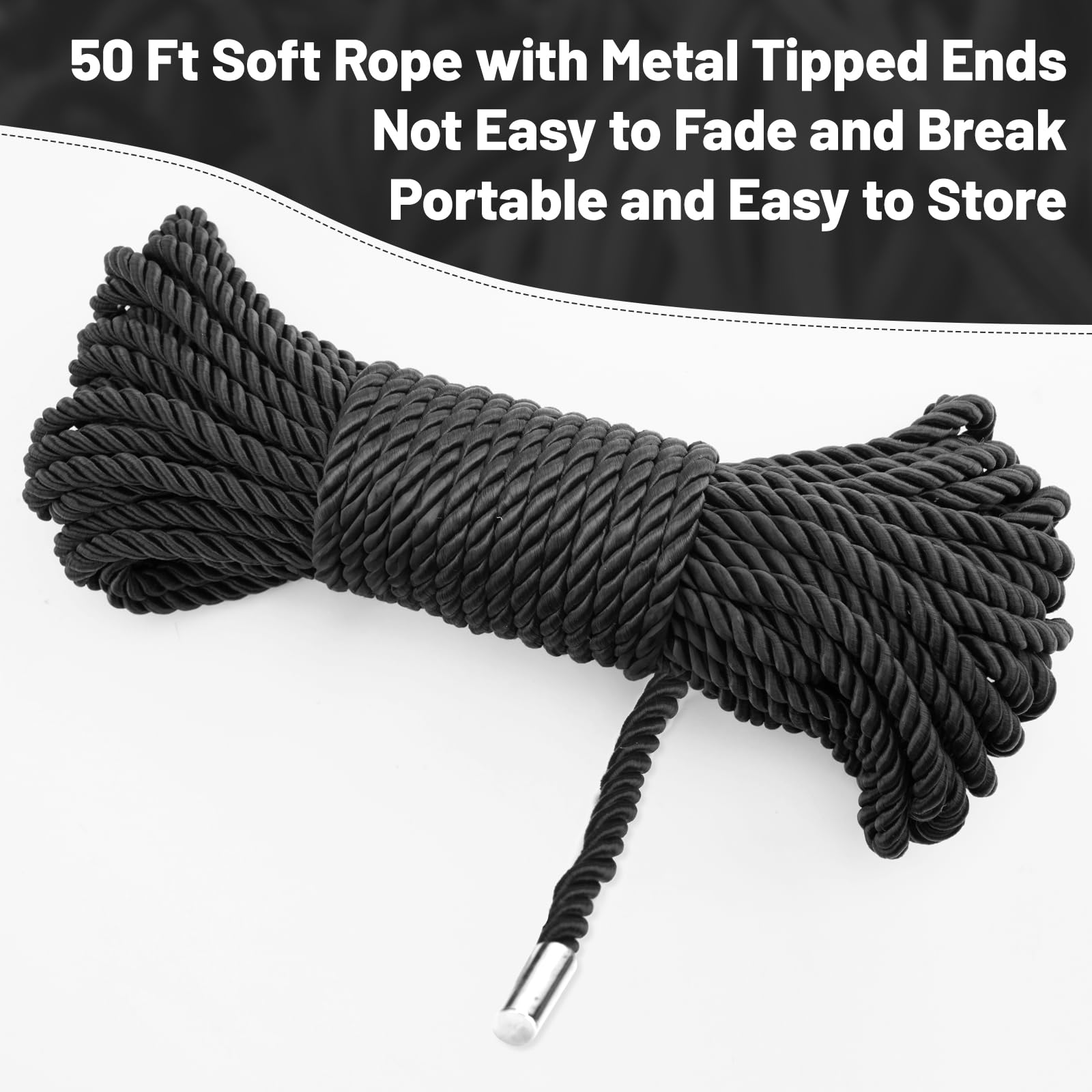 KINGLAKE Soft Silk Rope,8MM Black Rope,50 Feet Skin Friendly Soft Nylon Rope,Long Satin Silk Cord,Thick Silk Rope,Twisted Braided Rope Cord for Crafts Decoration Hanging Clotheslines Camping Outdoor - Image 4