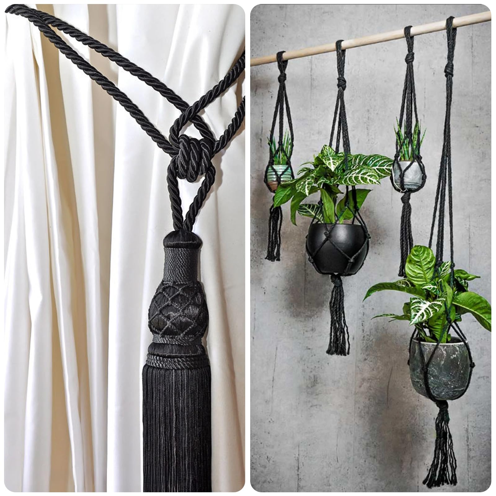 KINGLAKE Soft Silk Rope,8MM Black Rope,50 Feet Skin Friendly Soft Nylon Rope,Long Satin Silk Cord,Thick Silk Rope,Twisted Braided Rope Cord for Crafts Decoration Hanging Clotheslines Camping Outdoor - Image 5