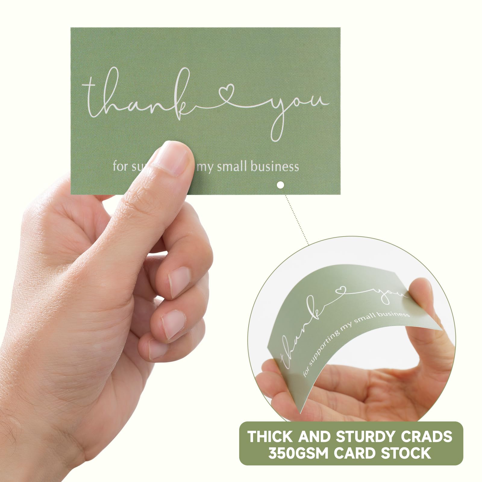 KINGLAKE Thank You Cards Small Business, Thank You Business Cards, 2 x 3.5 Inches Thank You Cards for Small Business, 100PCS Thank You for Your Order Cards, Thank You for Supporting Cards Sage Green - Image 3