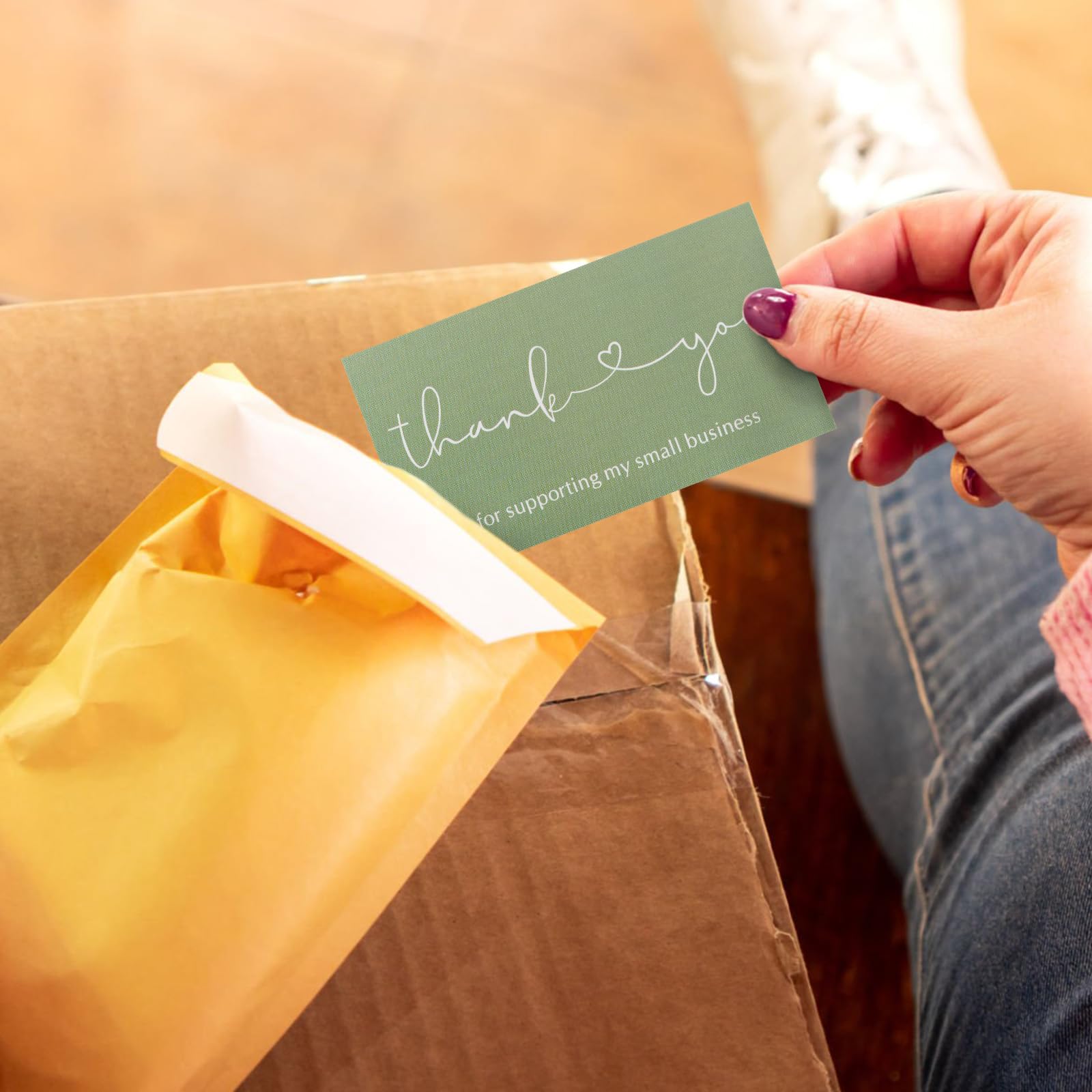 KINGLAKE Thank You Cards Small Business, Thank You Business Cards, 2 x 3.5 Inches Thank You Cards for Small Business, 100PCS Thank You for Your Order Cards, Thank You for Supporting Cards Sage Green - Image 5