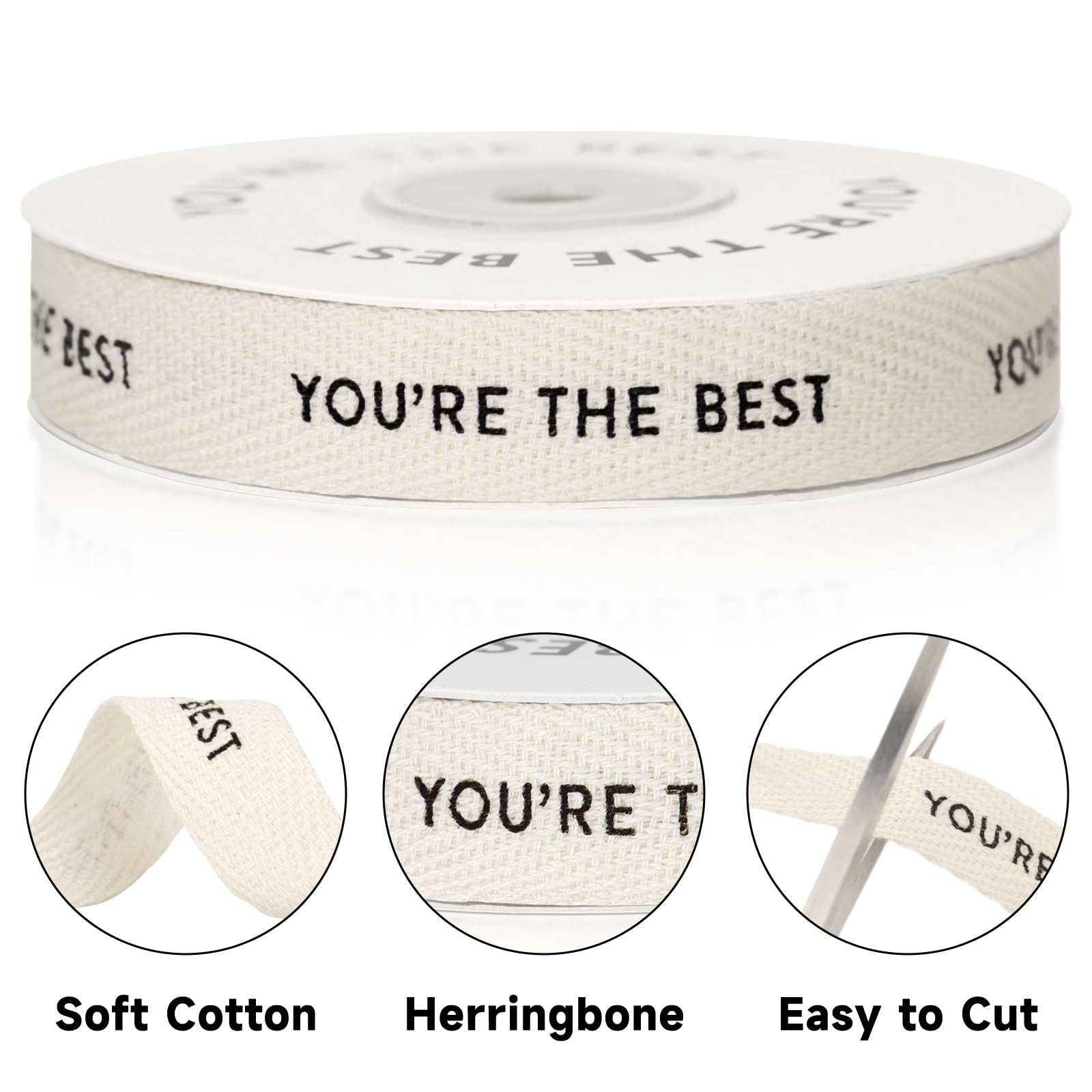 KINGLAKE You're The Best Ribbon 5/8" x 10 Yards Twill Tape Herringbone Cotton Ribbon for Teacher Appreciation Week Mother's Day Fathers Day Gift Wrapping DIY Crafts Party Decor - Image 3