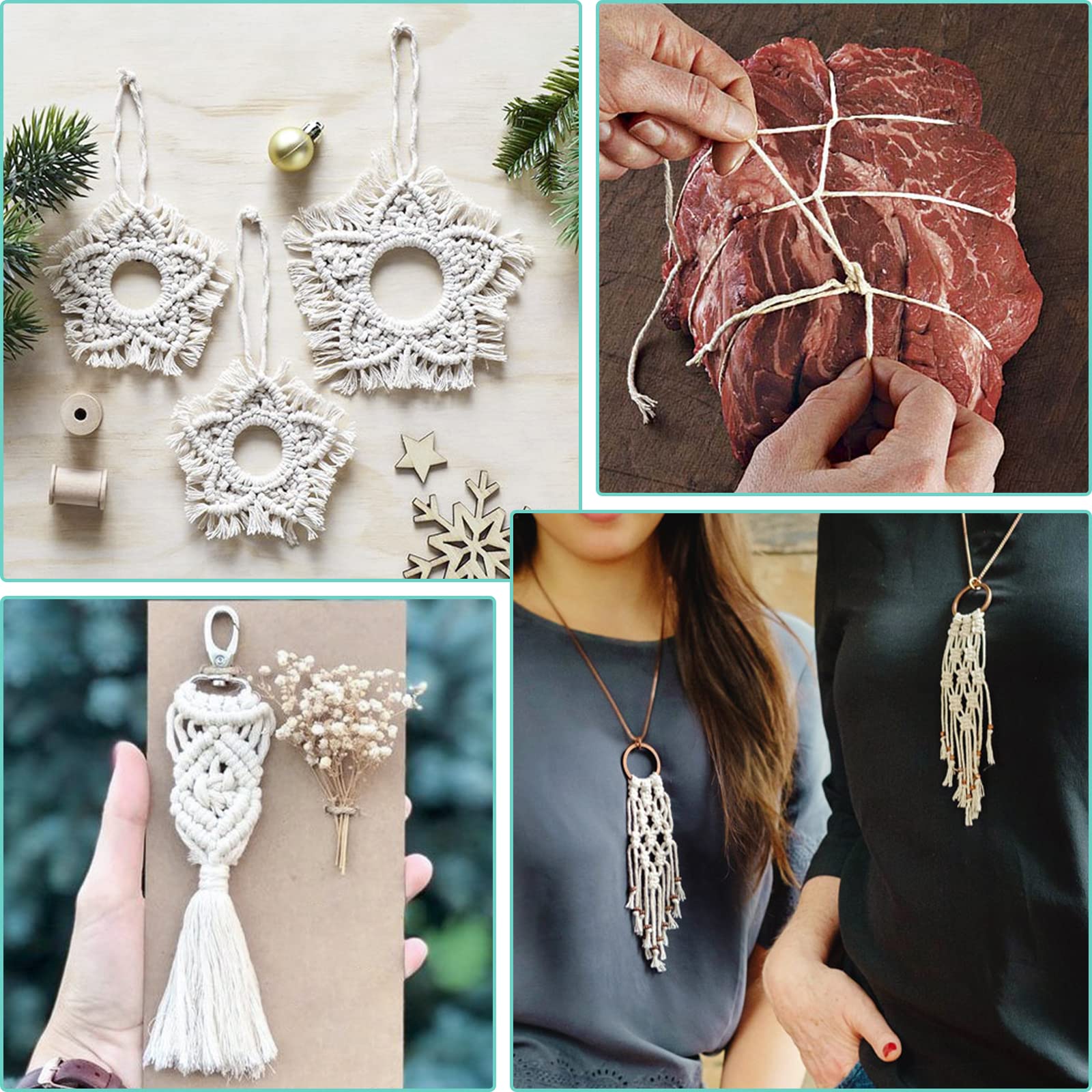 Natural White Cotton Cooking Twine 984 Feet - Food Safe Kitchen String for Trussing and Tying Poultry, Meat, Sausage Making - Butchers Twine for Crafts - Image 6